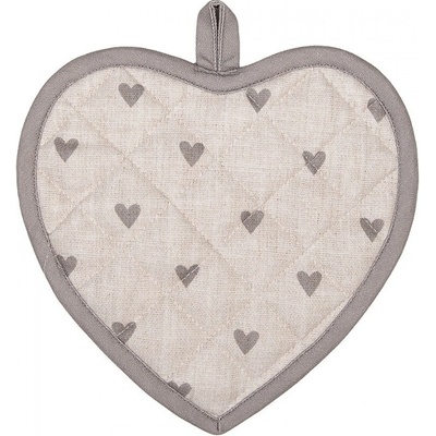 Clayre & Eef Béžovo-šedá bavlnená Chňapka podložka so srdiečkami Love It 20 x 20 cm