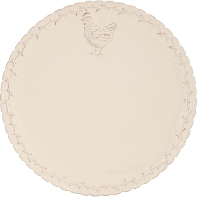 Clayre & Eef Béžový keramický jídelní talíř s dekorem slepičky Chicken Rustic 26cm