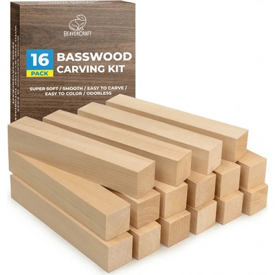 BeaverCraft polotovary Wood Carving Blocks Set 16pcs of Basswood lípa