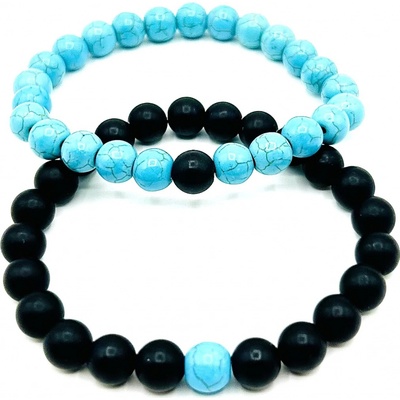 Steel Jewelry Náramky pro páry tyrkysový a černý z přírodních kamenů NR250103