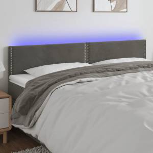 vidaXL LED горна табла за легло, тъмносива, 200x5x78/88 см, кадифе (3121539)