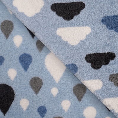 Strima Cuddle Fleece Double Face - clouds & raindrops, zaprášená modrá