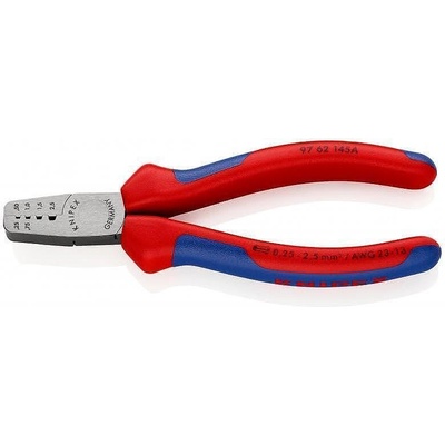 KNIPEX Клещи за кримпване на кабелни накрайници 0.25-2.5мм2, синьо-червена ръкохватка 145мм, Knipex (K9762145A)