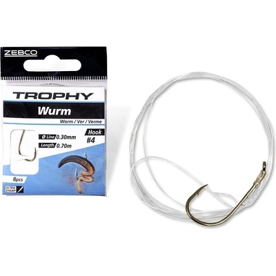 Zebco Trophy Worm Hook-to-Nylon vel.4 0,30mm 70cm 8ks