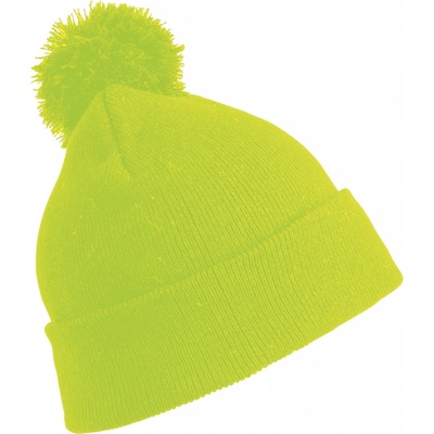 Result Headwear dětská pletená čepice s bambulí neon yellow