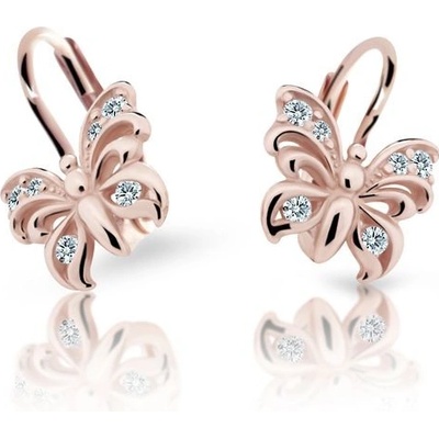 Danfil dětské náušnice motýlci C2226 z růžového zlata s kamínky White zapínání klapka