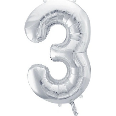 PARTYDECO Foliová číslice 3 stříbrná -86 cm