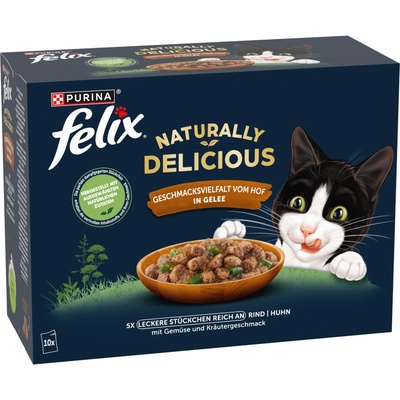 Felix Naturally Delicious hovězí, kuře v želé 10 x 80 g