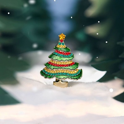 Éternelle Vánoční brož Christmas Tree 17 vánoční stromeček B2444-BR12889 Zlatá
