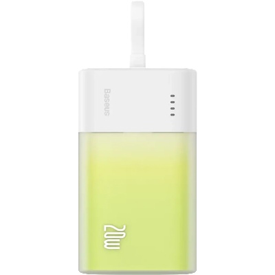 Baseus Popsicle 5200mAh 20W Преносима батерия Powerbank с вграден Lightning кабел (+ бял кабел Baseus Simple USB-C - USB-C 60W/20V/3A/30cm) - бяло-зелен (P10055601613-00)