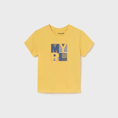 MAYORAL Тениска basic с къс ръкав за бебе момче с букви MYRL kids в бананов цвят