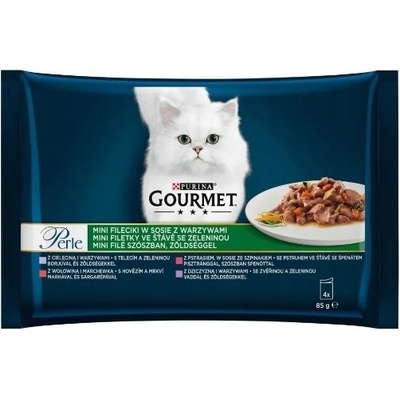 Gourmet Perle telecí zvěřina hovězí pstruh ve šťávě 4 x 85 g