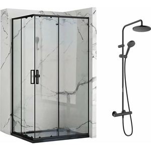 Rea Комплект душ кабина Rea Punto черна 80x100 см и душ колона Hansgrohe Vernis Blend черна (5902557354757+26276670)