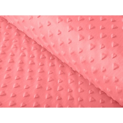 Dětská látka Minky 3D srdíčka MKS-008 Světle korálová - šířka 150 cm