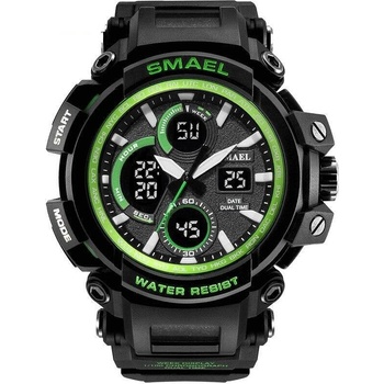 Curren Спортен мъжки часовник Smael Strong, Хронограф, LED Подсветка, Двойно време, Зелен/Черен (SMAEL-1708-BLACK-GREEN)
