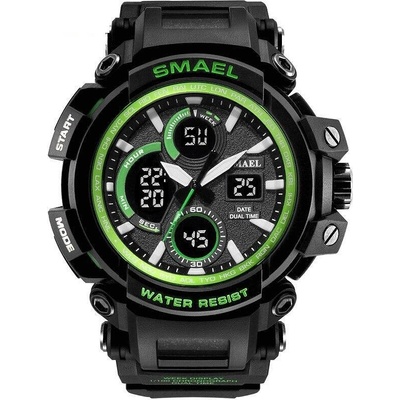 Curren Спортен мъжки часовник Smael Strong, Хронограф, LED Подсветка, Двойно време, Зелен/Черен (SMAEL-1708-BLACK-GREEN)