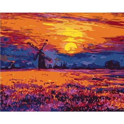 zuty Malování Podle Čísel Barevný Západ Slunce A Větrný Mlýn 80 x 100 Cm Plátno Rám