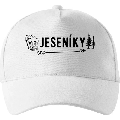 Jeseníky nápis se zahnutým kšiltem a mosaznou sponou Bílá