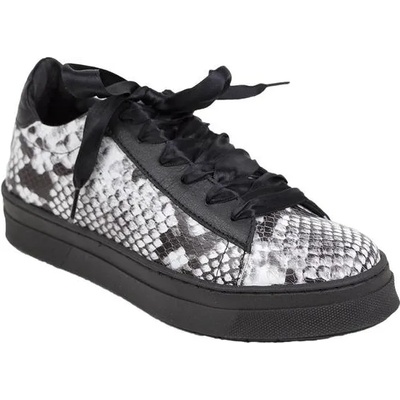 Български обувки Дамски маратонки естествена кожа черен цвят имитация змийска кожа matisa05