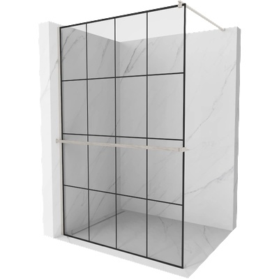 Mexen Kioto+ душ стена с рафт Walk-in 140 x 200 cm, черна решетка, четкан никел - 800-140-121-97-77 (800-140-121-97-77)