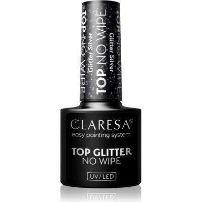 Claresa UV/LED Top Glitter No Wipe gelový vrchní lak na nehty třpytivý odstín Glitter Silver 5 g