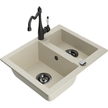 Mexen Carlos гранитна мивка 1, 5-камерна с кухненски смесител Carla, бежов - 6518-69-670700-70 (6518-69-670700-70)