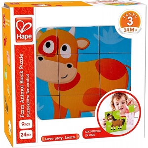 Hape Дървен пъзел с кубчета, Hape, Ферма, 9 части (H1618)