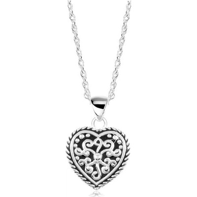 Šperky eshop Stříbrný srdce s patinou a ornamenty SP19.23