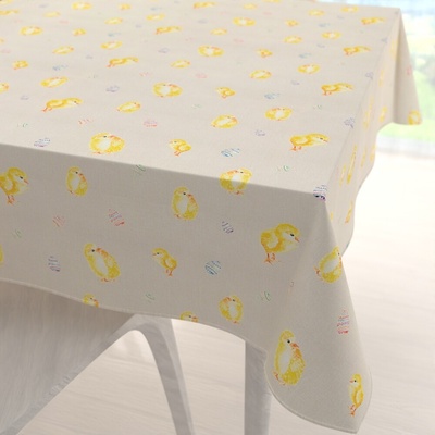 Biante Veľkonočný teflónový štvorcový obrus TF-074 Kuriatka a kraslice na béžovom 130x130 cm