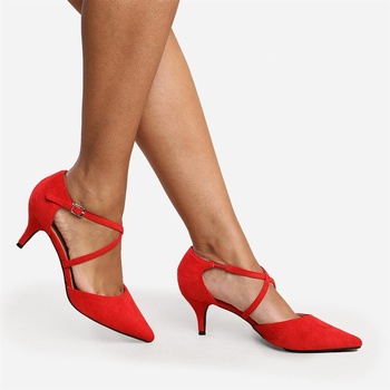 Wheres That From Wheres Low Kitten Heels With Crossover Strip - Red Suede