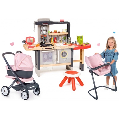 Smoby Set reštaurácia s elektronickou kuchynkou Chef Corner Restaurant a kočík trojkombinácia s jedálenskou stoličkou 3v1 Maxi Cosi & Quinny