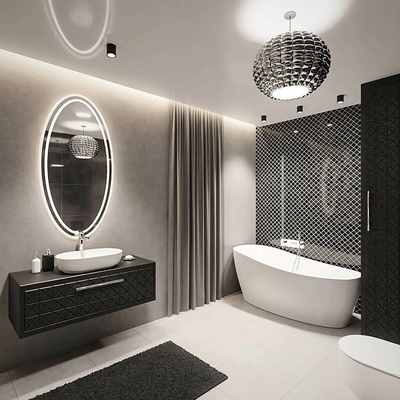 Alfaram Pieskované eliptické zrkadlo s osvetlením - FRIDA LED II 120x60