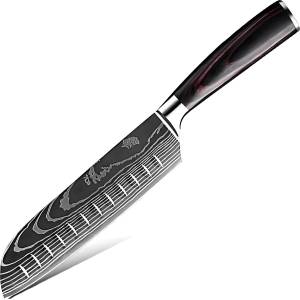 HARAHU Кухненски нож BL-38108 - Santoku / Черен / Кафяв KP38108