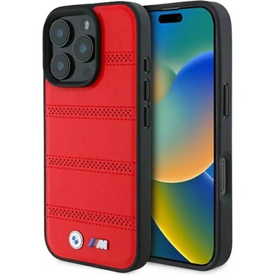 BMW M Perforated And Stitched Line MagSafe калъф за iPhone 16 Pro - червен (3666339324261)