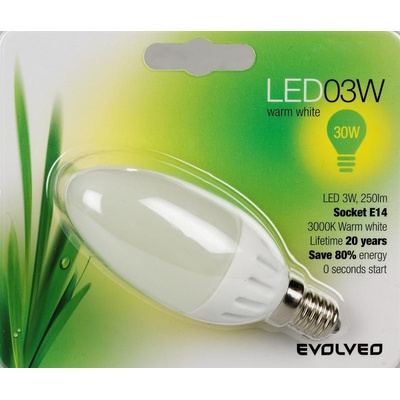 Evolveo Ecolight LED žiarovka sviečka 3W, pätica E14