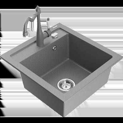 Vito гранитна кухненска мивка с 1 отделение и кухненски смесител Carla, сив - 6503-71-670700-71 (6503-71-670700-71)