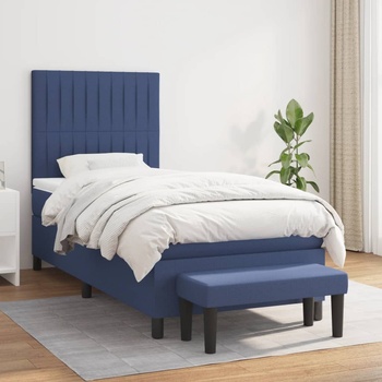 vidaXL Боксспринг легло с матрак, синя, 90x190 см, плат (3136723)