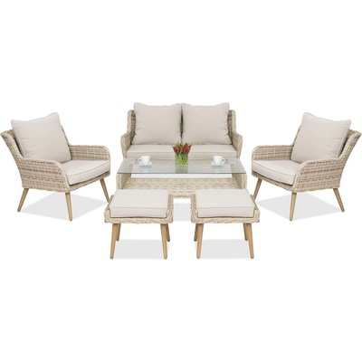 Garden Point Градински мебели Bilbao Coffee 4 + 2 пуфа Garden Point пясък (GAP0560-2PU)