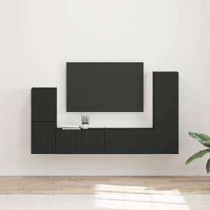 vidaXL Комплект ТВ шкаф 4 бр. Черно Инженерна дървесина (3409025)