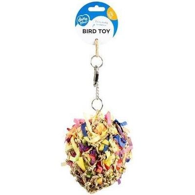 Duvo+ Play Time Závesná farebná hračka PINATA z morskej trávy, so skartovaným papierom a s drevom pre exoty L 15x15x30cm