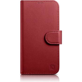 ICARER Флип кейс 2в1 от естествена кожа iCarer Wallet Case за iPhone 14 Plus, Anti-RFID, червен, (WMI14220727-RD) (WMI14220727-RD)