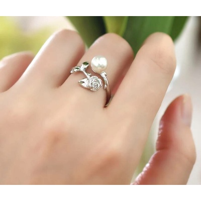 For Silver Prsten s Růží a přírodní sladkovodní perlou Stříbro 925