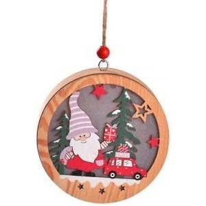 SPRINGOS Christmas Wooden Gnome Lamp and car - Round
