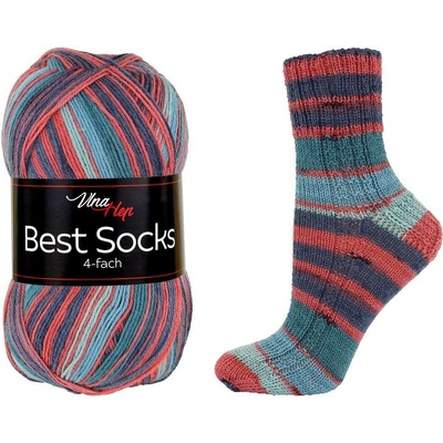 Vlna - Hep příze Best Socks 7355 pálená cihla, tmavý petrol, modrá