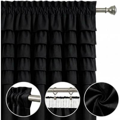 Závěs 140x250 Černá Elegantní s falbanami