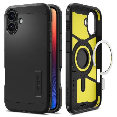 Удароустойчив, твърд кейс с MagSafe за iPhone 16 от Spigen Tough Armor Mag - Черен (8809971231114)
