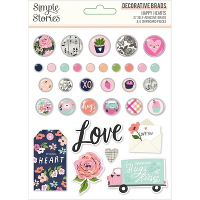 SIMPLE STORIES Dekorativní svorky - HAPPY HEARTS