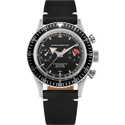 Nivada Grenchen Chronomaster Broad Arrow Inter. Bezel Manual Black Leather White Stitching