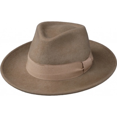 Fiebig Headwear since 1903 Cestovní klobouk vlněný s širší krempou béžový s béžovou stuhou
