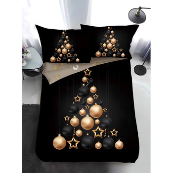 EmonaMall Двулицево коледно спално бельо, размер за приста (реално изображение) EmonaMall, 4 части - Модел S17346 (S17346-6666d4)